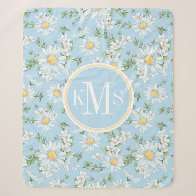 Pastel Daisy Flower Garden Pattern Sherpa Blanket (Front)