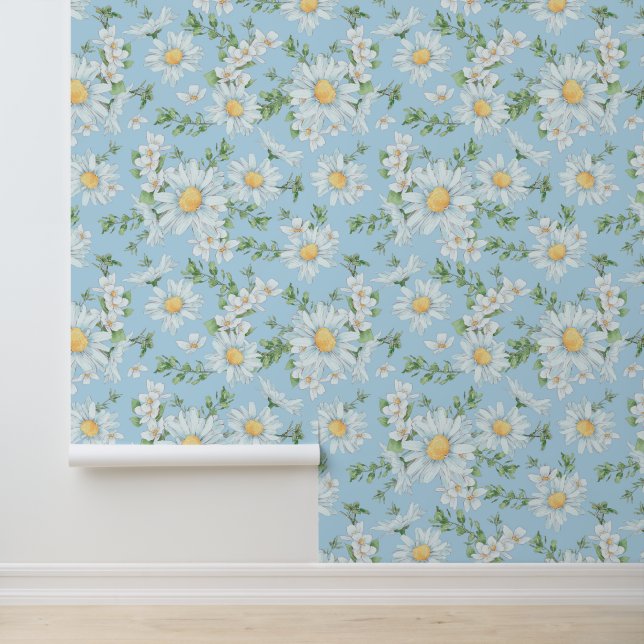 Pastel Daisy Flower Garden Pattern Wallpaper (Application)