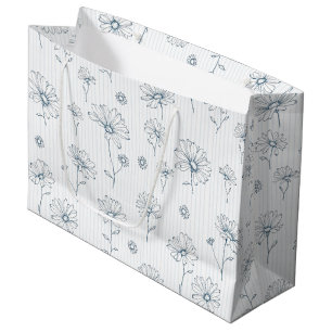 Pastel Daisy Line Art Stripe (2) Large Gift Bag