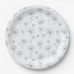Pastel Daisy Line Art Stripe (2) Paper Plate