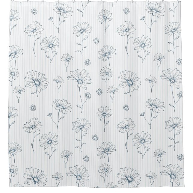 Pastel Daisy Line Art Stripe (2) Shower Curtain (Front)