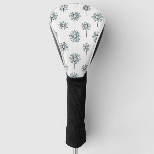 Pastel Daisy Line Art Stripe Golf Head Cover (Front)