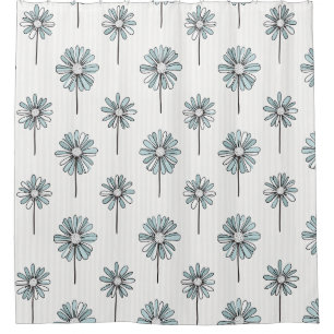 Pastel Daisy Line Art Stripe Shower Curtain