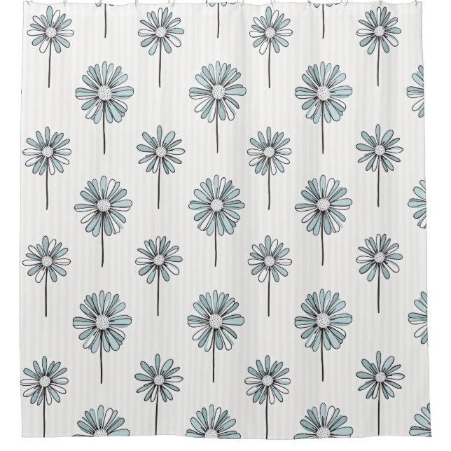 Pastel Daisy Line Art Stripe Shower Curtain (Front)