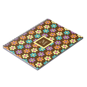 Pastel Daisy Pattern on Brown with Monogram Notebook