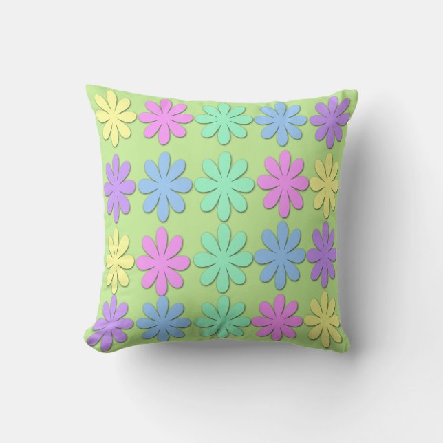 Pastel Daisy Pattern Throw Pillow (Front)