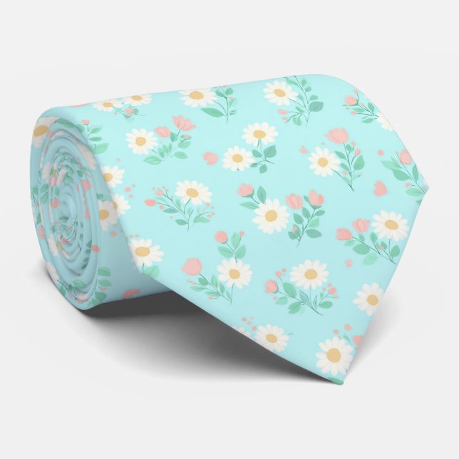 Pastel Daisy Scatter Pattern Tie (Rolled)