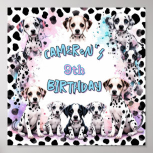 Pastel Dalmatian Puppy Birthday Party Watercolor Poster
