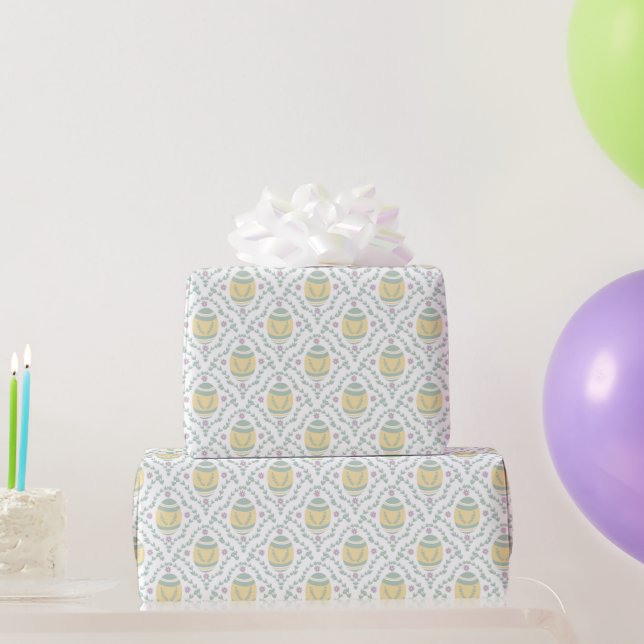Pastel Damask Easter Eggs Pattern Wrapping Paper (Party Gifts)