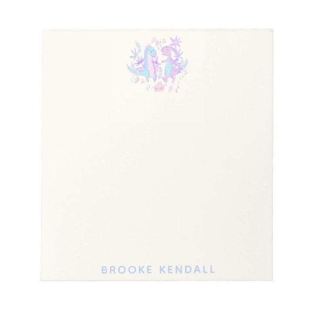 Pastel Dancing Dinosaurs Purple Blue Personalised Notepad (Front)