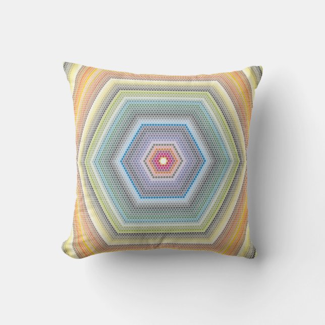 Pastel Decreasing Hexagon Geometric Art Cushion (Front)