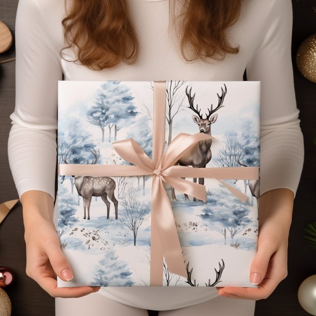 Pastel Deer Watercolor  Sage Green Winter Wrapping Paper (Creator Uploaded)