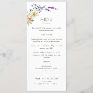 Pastel Delicate Wildflowers Wedding Menu