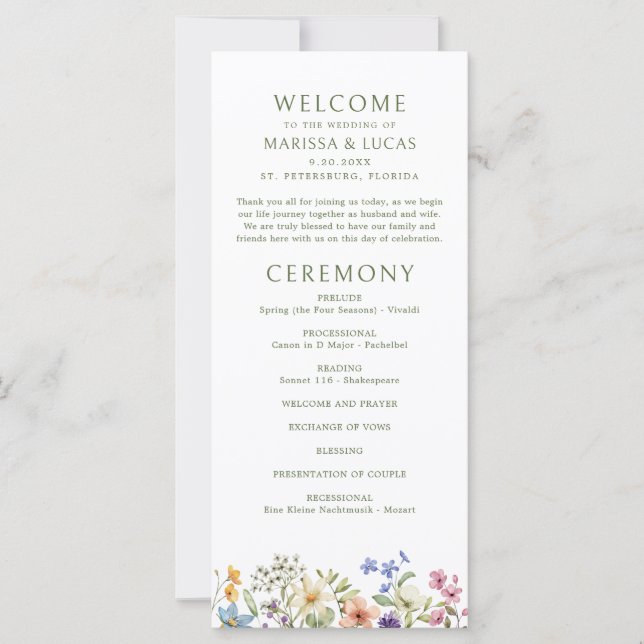 Pastel Delicate Wildflowers Wedding Program (Front)