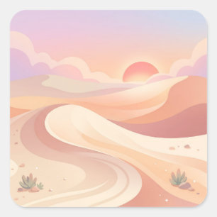 Pastel Desert Dunes and Warm Sunset Square Sticker