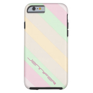 Pastel Diagonal Stripe Custom with Name Tough iPhone 6 Case