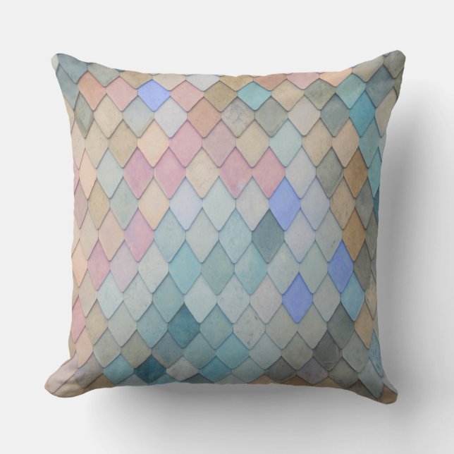 Pastel Diamond Pattern Mermaid Blue Green Pink Cushion (Front)