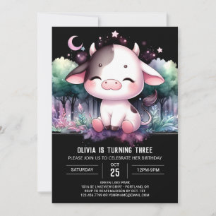 Pastel Digital Cow Birthday Invitation