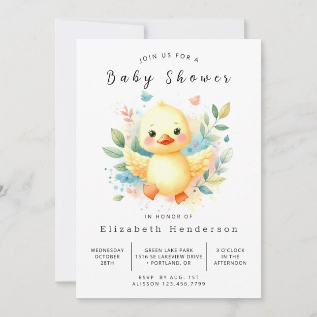 Pastel Digital Duck Baby Shower Invitation (Front)