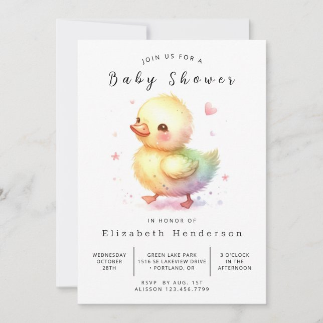  Pastel Digital Duck Baby Shower Invitation (Front)