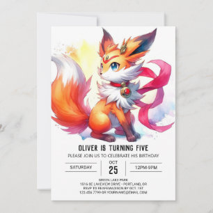 Pastel Digital Fox Birthday Invitation