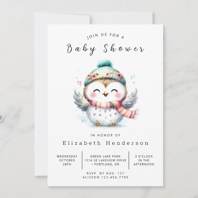 Pastel Digital Owl Baby Shower Invitation (Front)