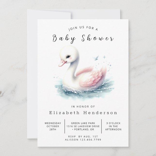 Pastel Digital Swan Baby Shower Invitation (Front)