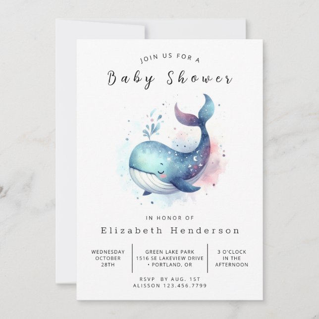 Pastel Digital Whale Baby Shower Invitation (Front)