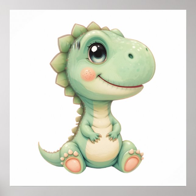 Pastel Dino Baby Room Art – Watercolor Dinosaur  Poster (Front)