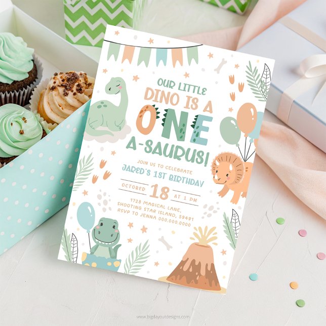 Pastel Dinosaur Birthday Invitation (Baby Dinosaur)