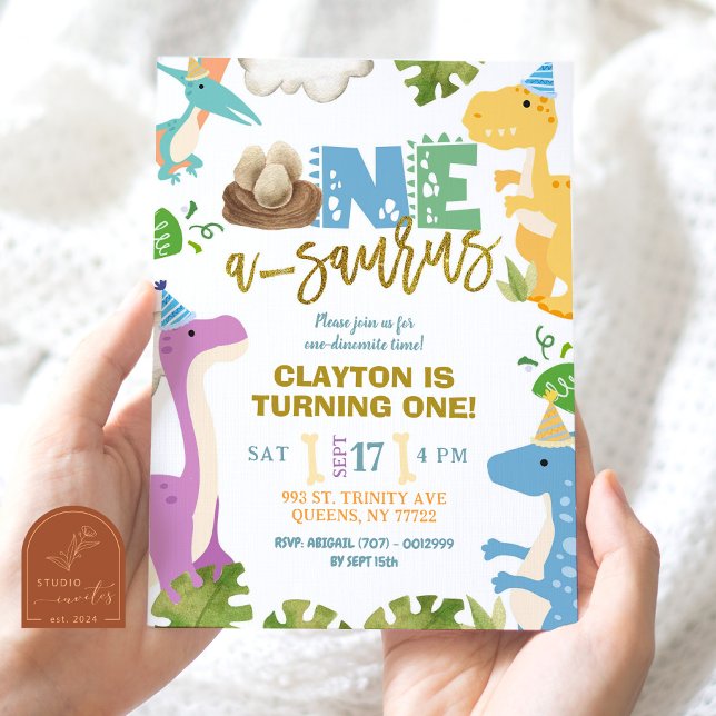 Pastel Dinosaur Boy First Birthday Party Invitation (Creator Uploaded)