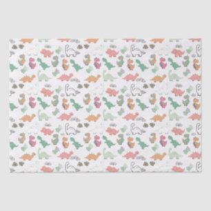 Pastel Dinosaurs on White Background Tissue Paper