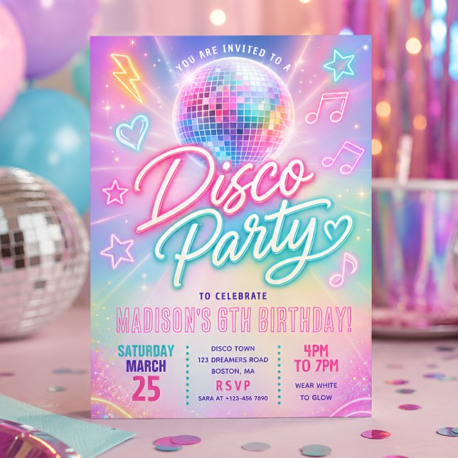 Pastel Disco Glow Party Birthday Invitation (Creator Uploaded)