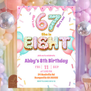 Pastel Donut 67 8th Girl Birthday party Invitation
