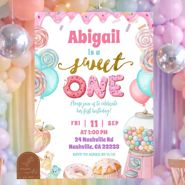 Pastel Donut SweetOne First Birthday party Invitat Invitation (Creator Uploaded)