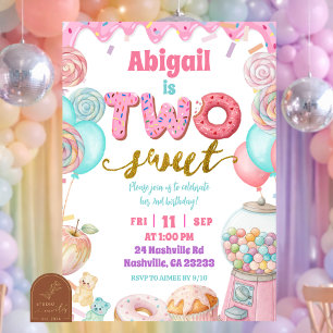 Pastel Donut Two Sweet 2nd Birthday party Invitati Invitation