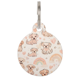 Pastel Doodle Puppy Pet Tag | Rainbow Pup Icons