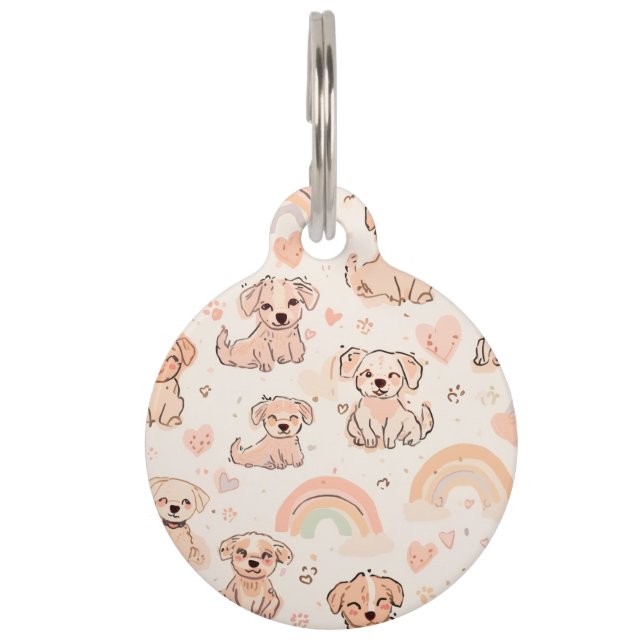 Pastel Doodle Puppy Pet Tag | Rainbow Pup Icons (Front)