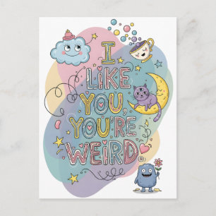 Pastel Doodle Whimsical Cat Monster Postcard