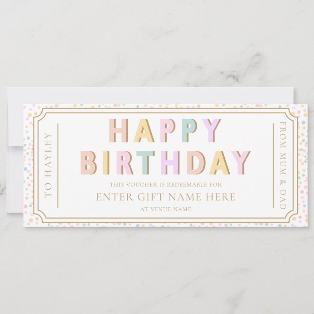 Pastel Dot Happy Birthday Gift Voucher Card (Front)
