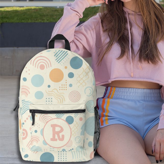 Pastel Dots and Circles Personalised Monogram  Printed Backpack (Pastel Dots and Circles Personalized Monogram Printed Backpack)