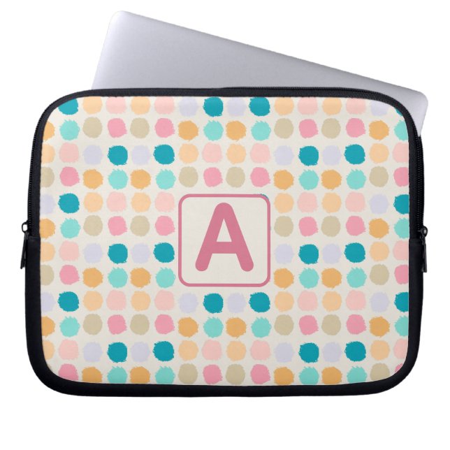 Pastel Dots Monogrammed Laptop Sleeve (Front)