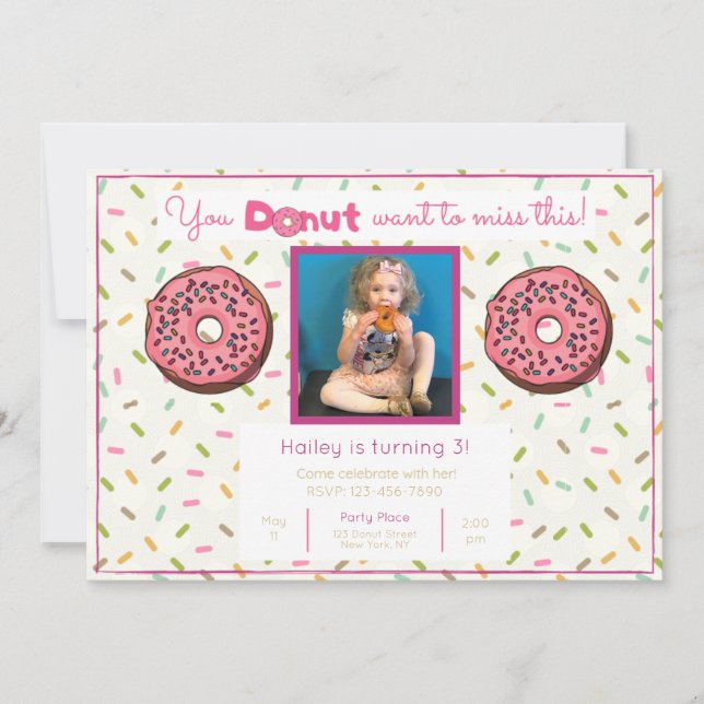 Pastel Doughnut Birthday Party Photo Invitation (Front)