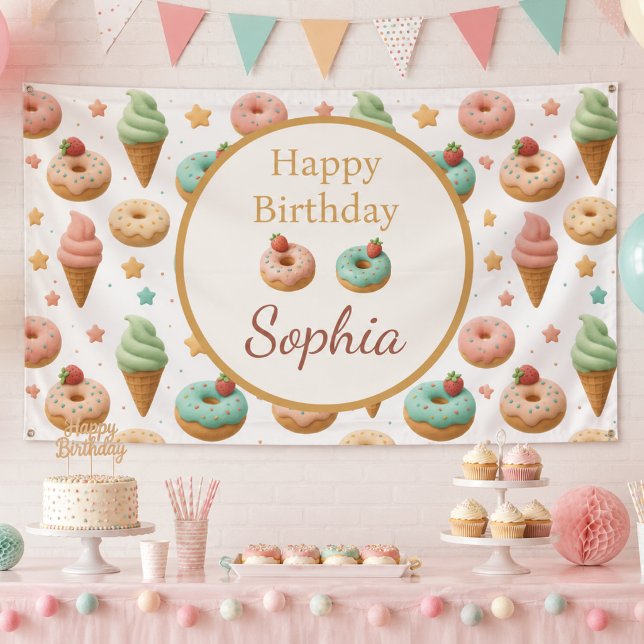 Pastel Doughnut & Ice Cream Birthday Banner (Creator Uploaded)