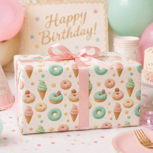 Pastel Doughnut Ice Cream Birthday Wrapping Pap Paper