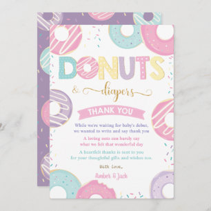 Pastel Doughnuts and Diapers Doughnuts Baby Shower Thank You Card