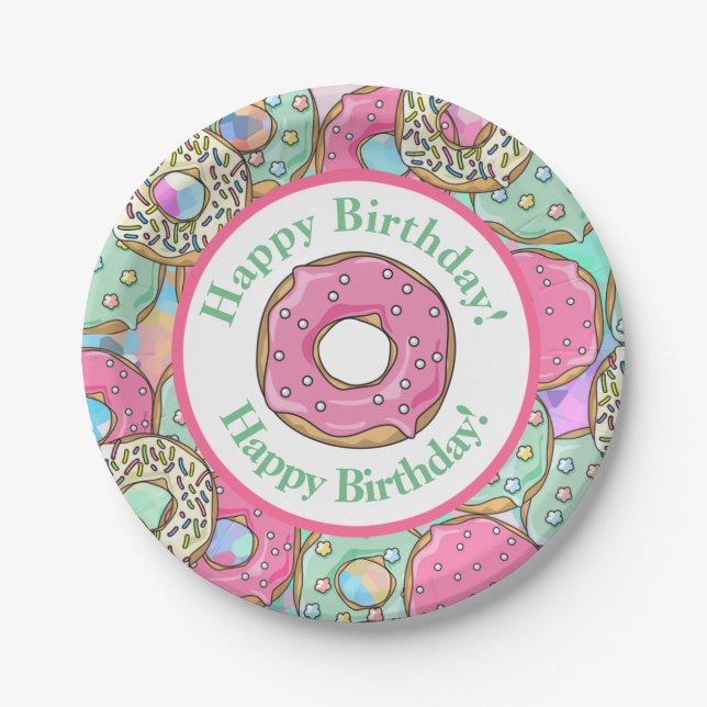 Pastel Doughnuts Happy Birthday Paper Plate (Front)
