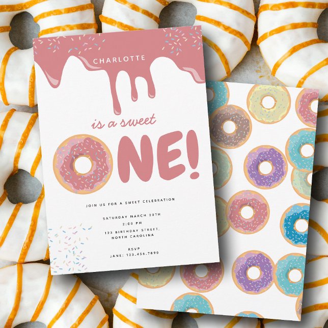 Pastel Doughnuts & Sprinkles Sweet One Birthday Invitation (Pastel Donuts & Sprinkles Sweet One Birthday Invitation)
