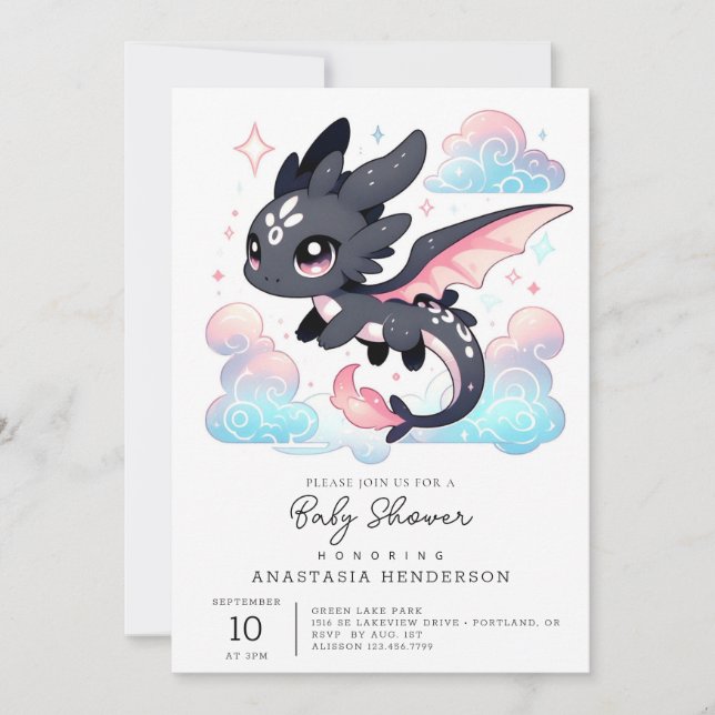 Pastel Dragon Baby Shower Invitation (Front)
