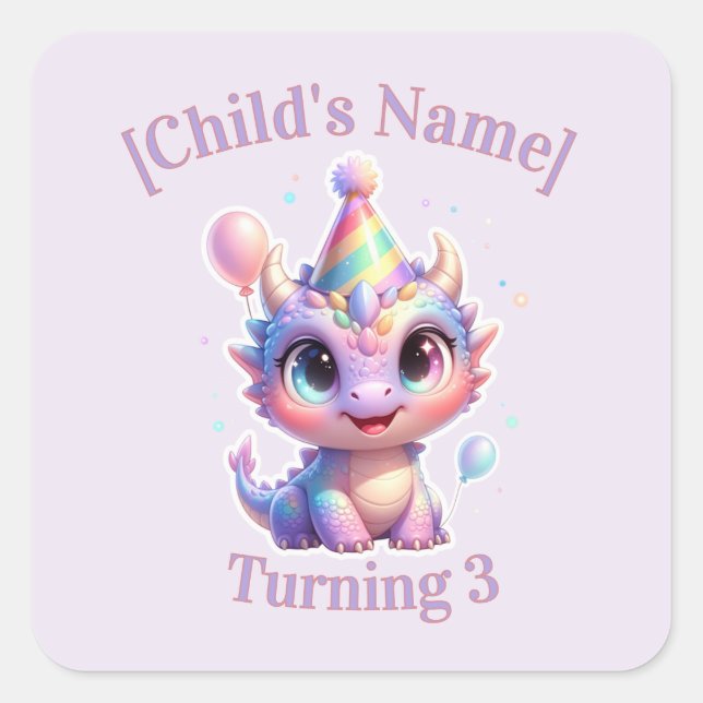 Pastel Dragon Birthday Adventure Envelope Seal (Front)